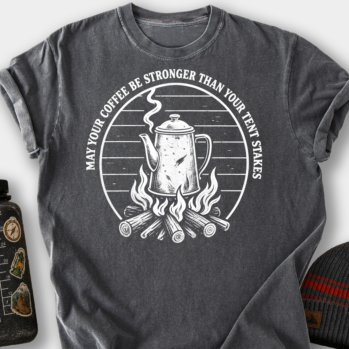 Stronger Than Your Tent Stakes T-Shirt — Pepper