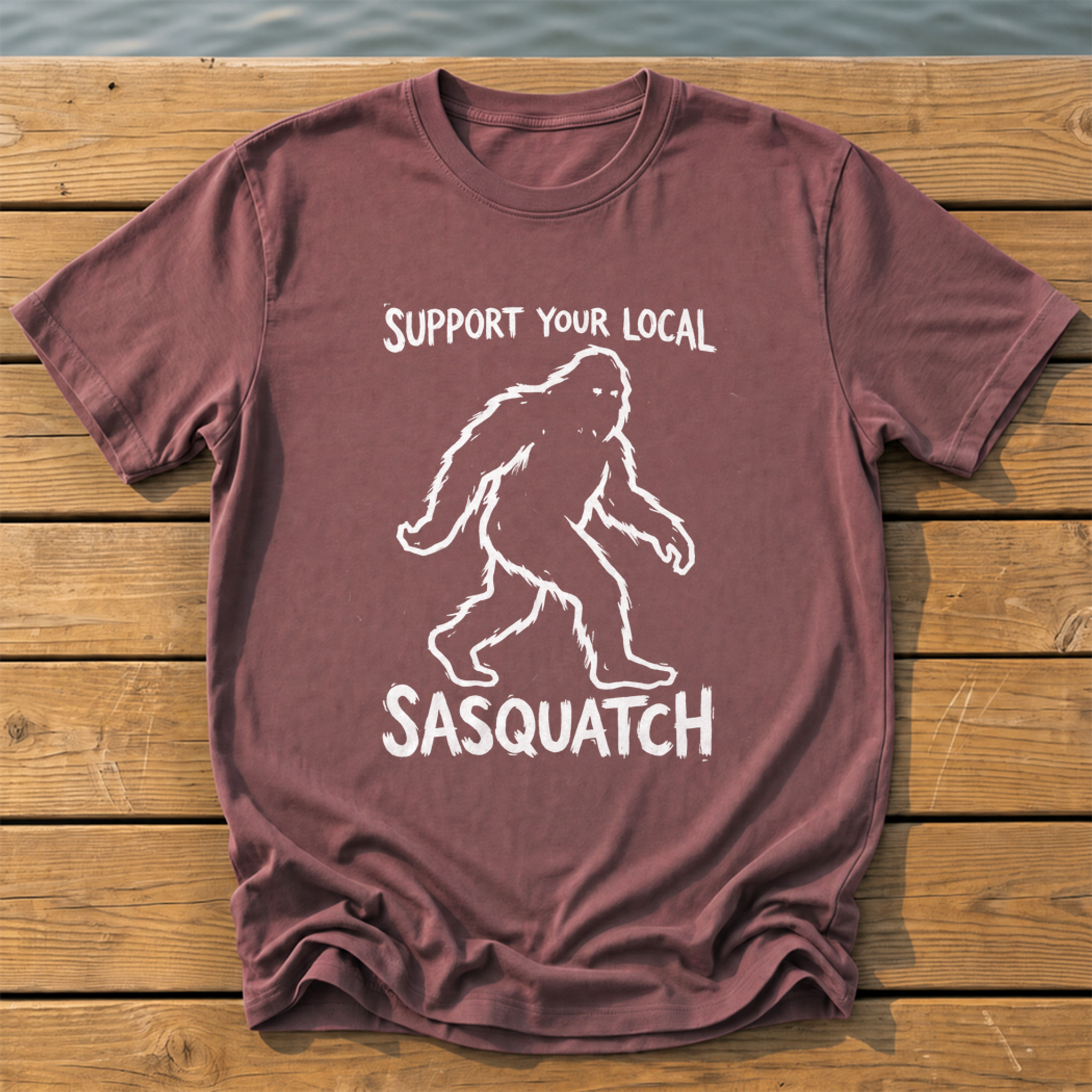 support your local sasquatch outline_rough brush linocut_nano banana pro 0 T-Shirt — Brick
