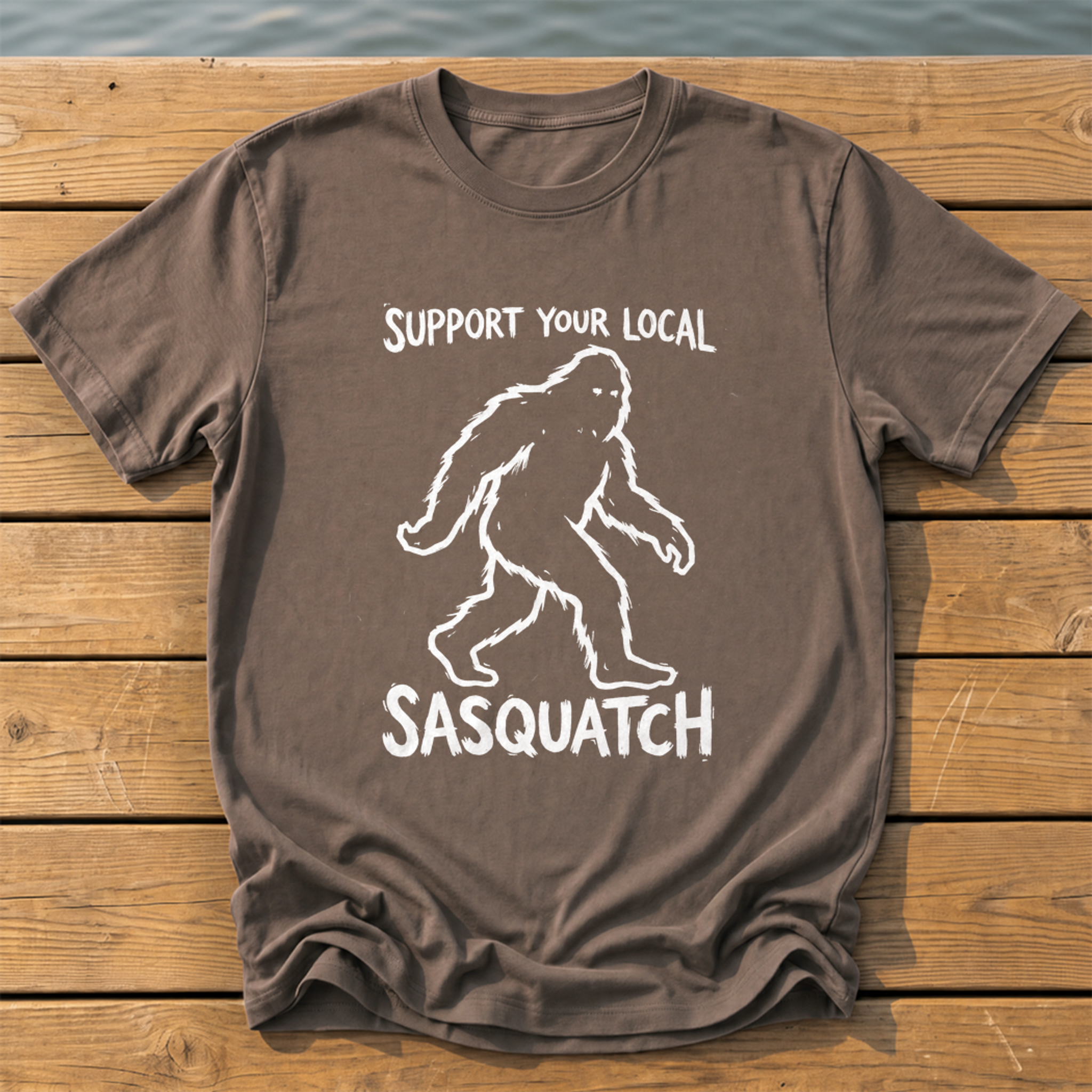 support your local sasquatch outline_rough brush linocut_nano banana pro 0 T-Shirt — Espresso
