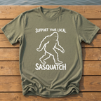 support your local sasquatch outline_rough brush linocut_nano banana pro 0 T-Shirt — Moss