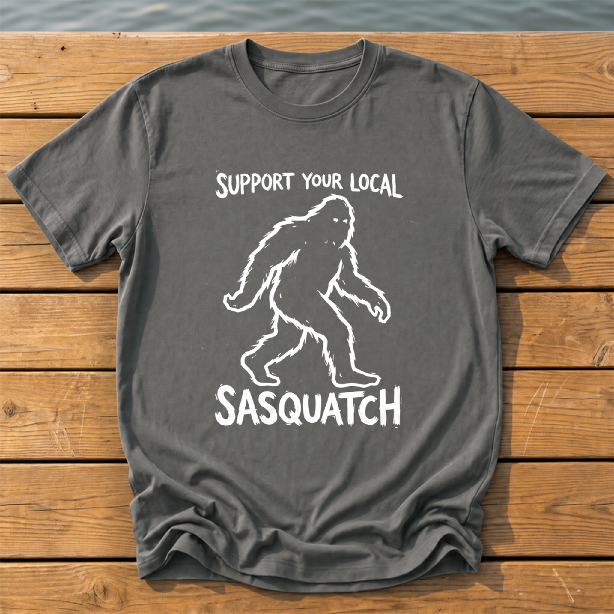 support your local sasquatch outline_rough brush linocut_nano banana pro 0 T-Shirt — Pepper
