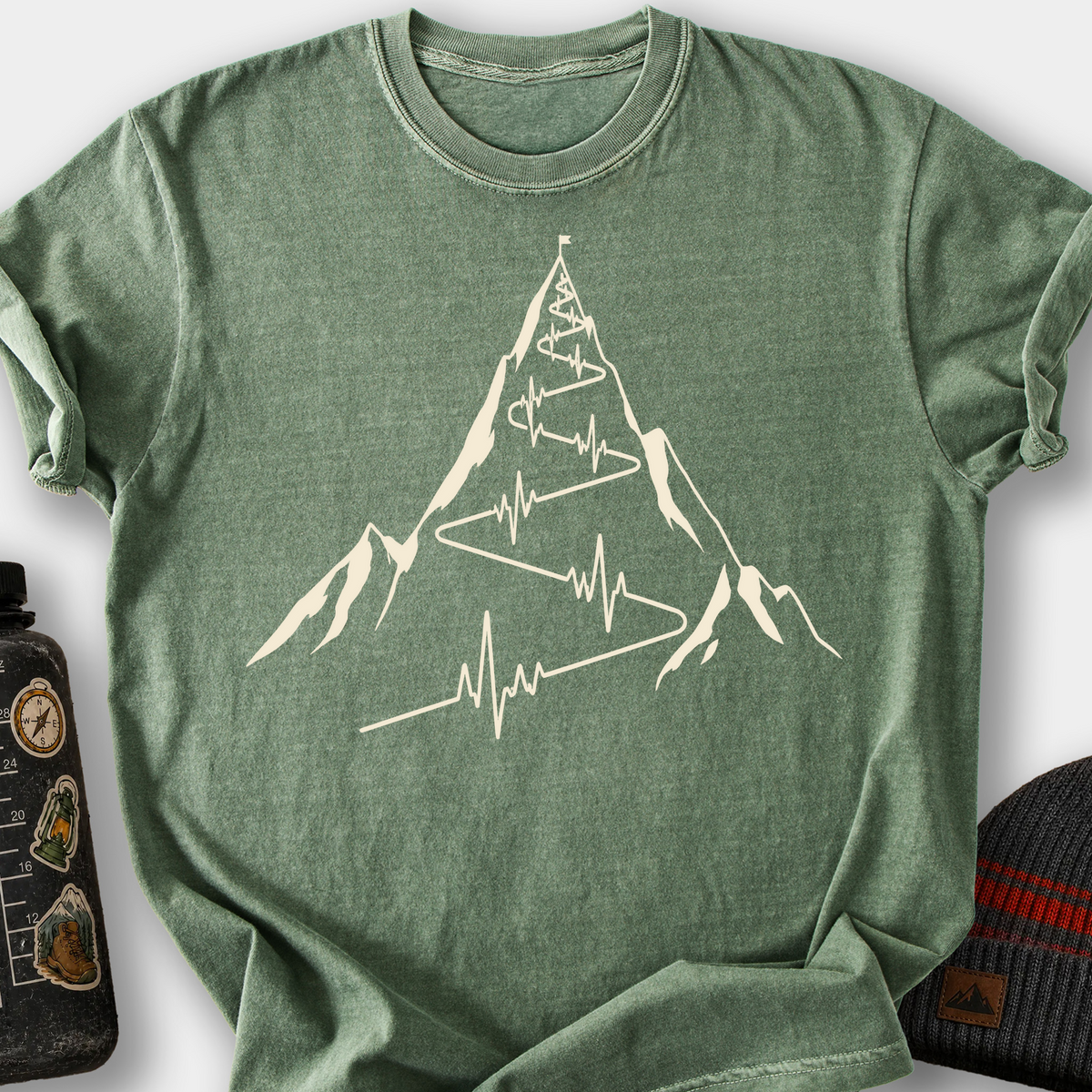 Mountain Heartbeat (Switchbacks) T-Shirt — Moss