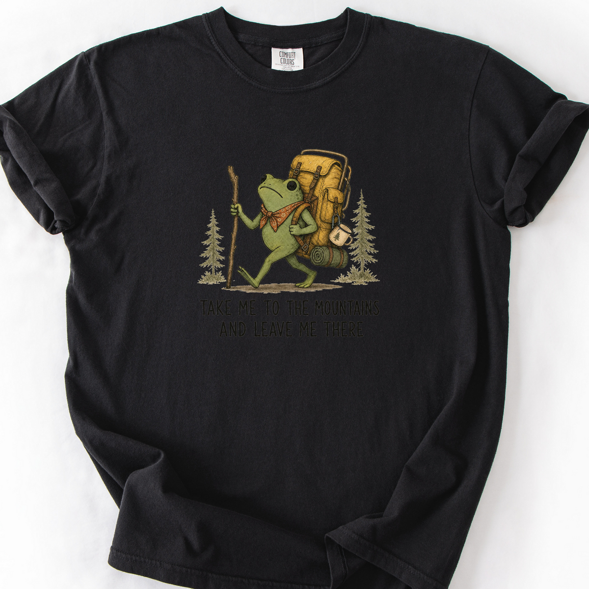 Take Me To The Mountains Frog T-Shirt — Black