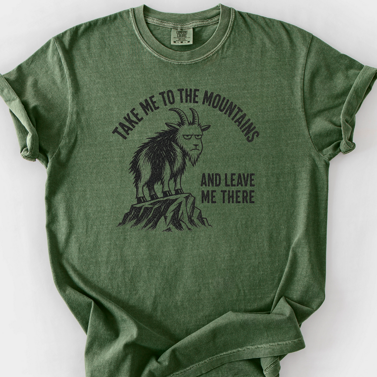 Take Me To The Mountains Goat T-Shirt — Moss