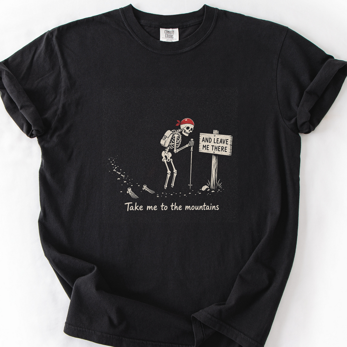 Take Me To The Mountains Skeleton T-Shirt — Black