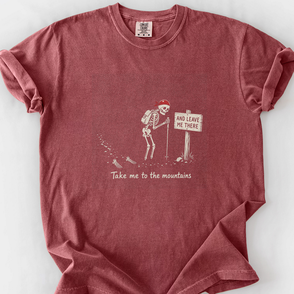 Take Me To The Mountains Skeleton T-Shirt — Brick