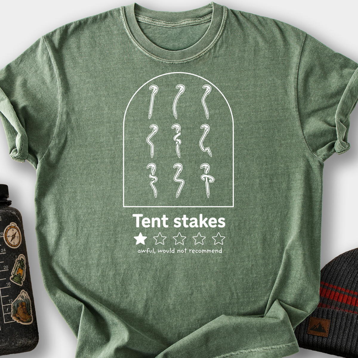 Tent Stake Review Arched Frame T-Shirt — Moss