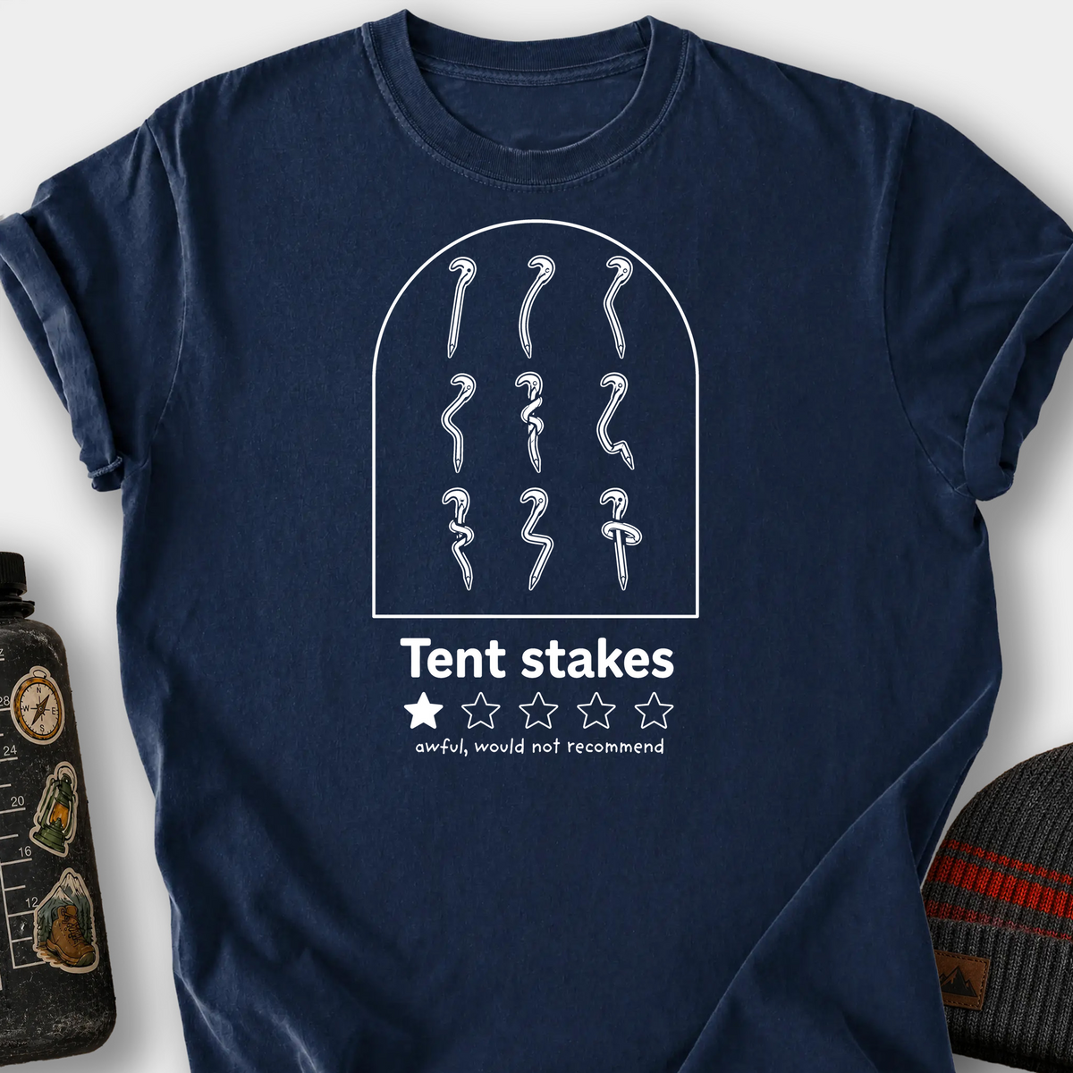 Tent Stake Review Arched Frame T-Shirt — Navy