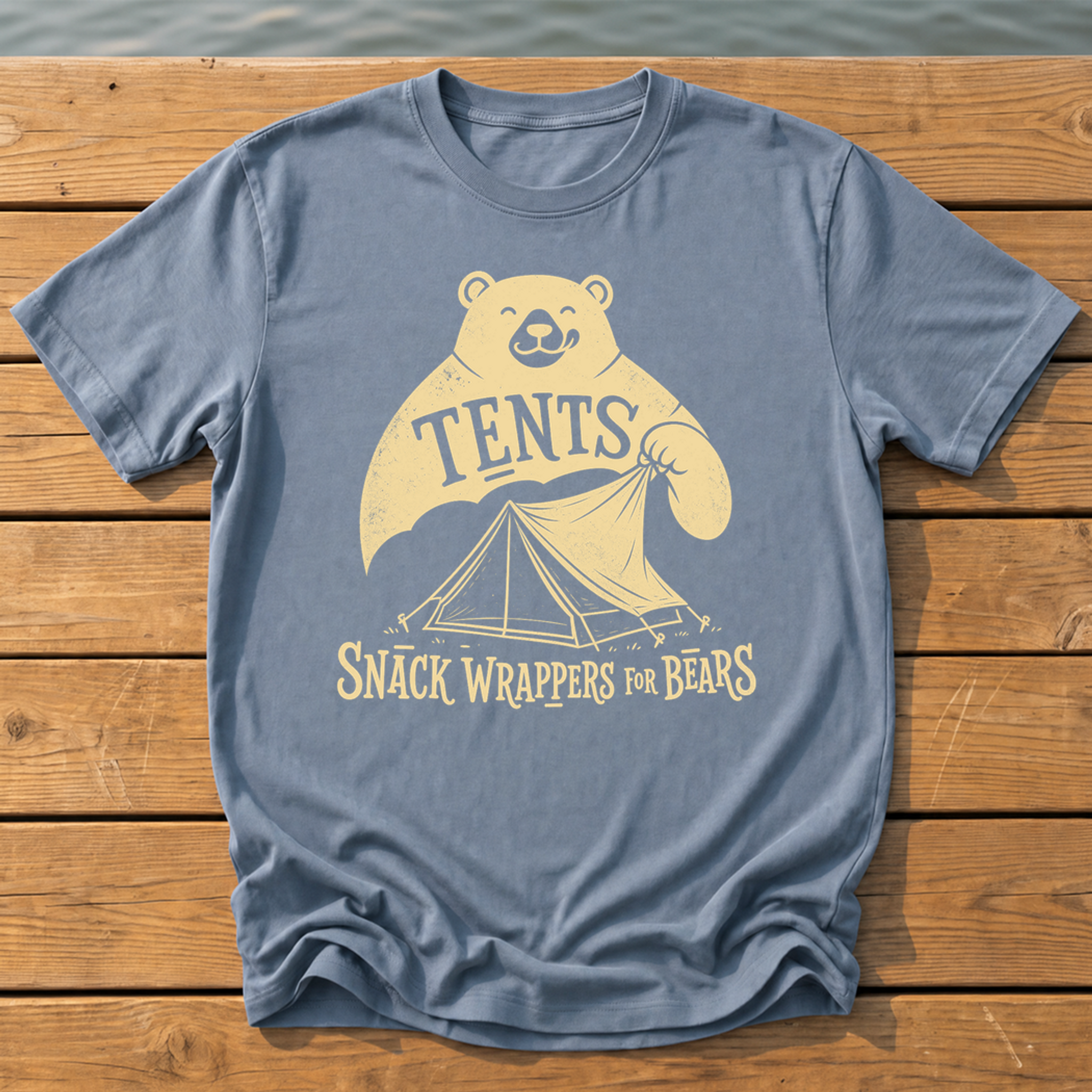 Tents Snack Wrappers For Bears T-Shirt — Blue Jean