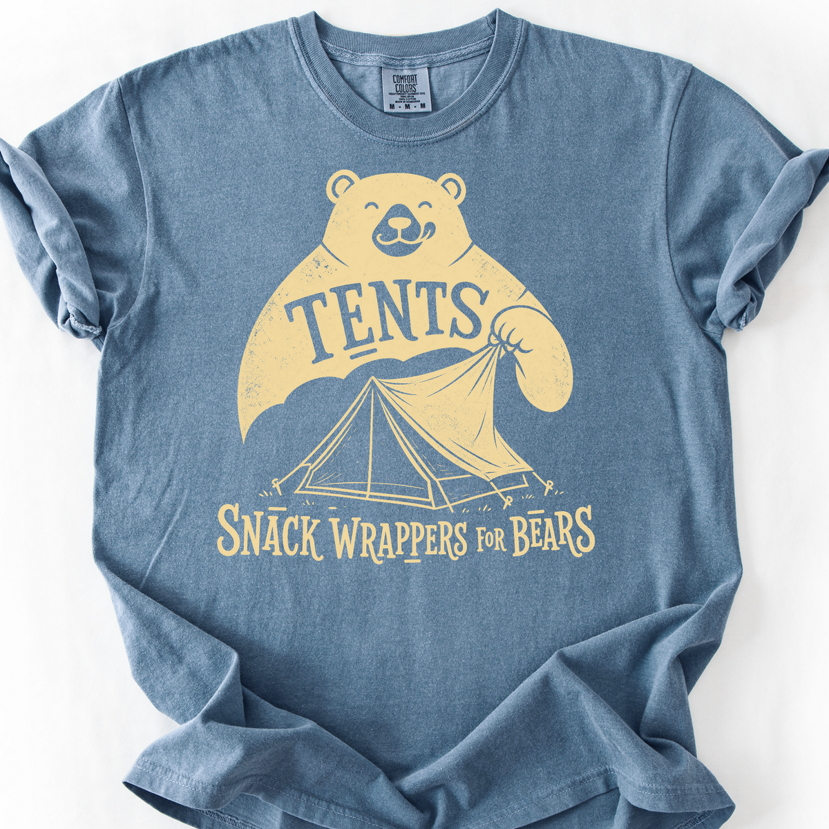 Tents Snack Wrappers For Bears T-Shirt — Blue Jean