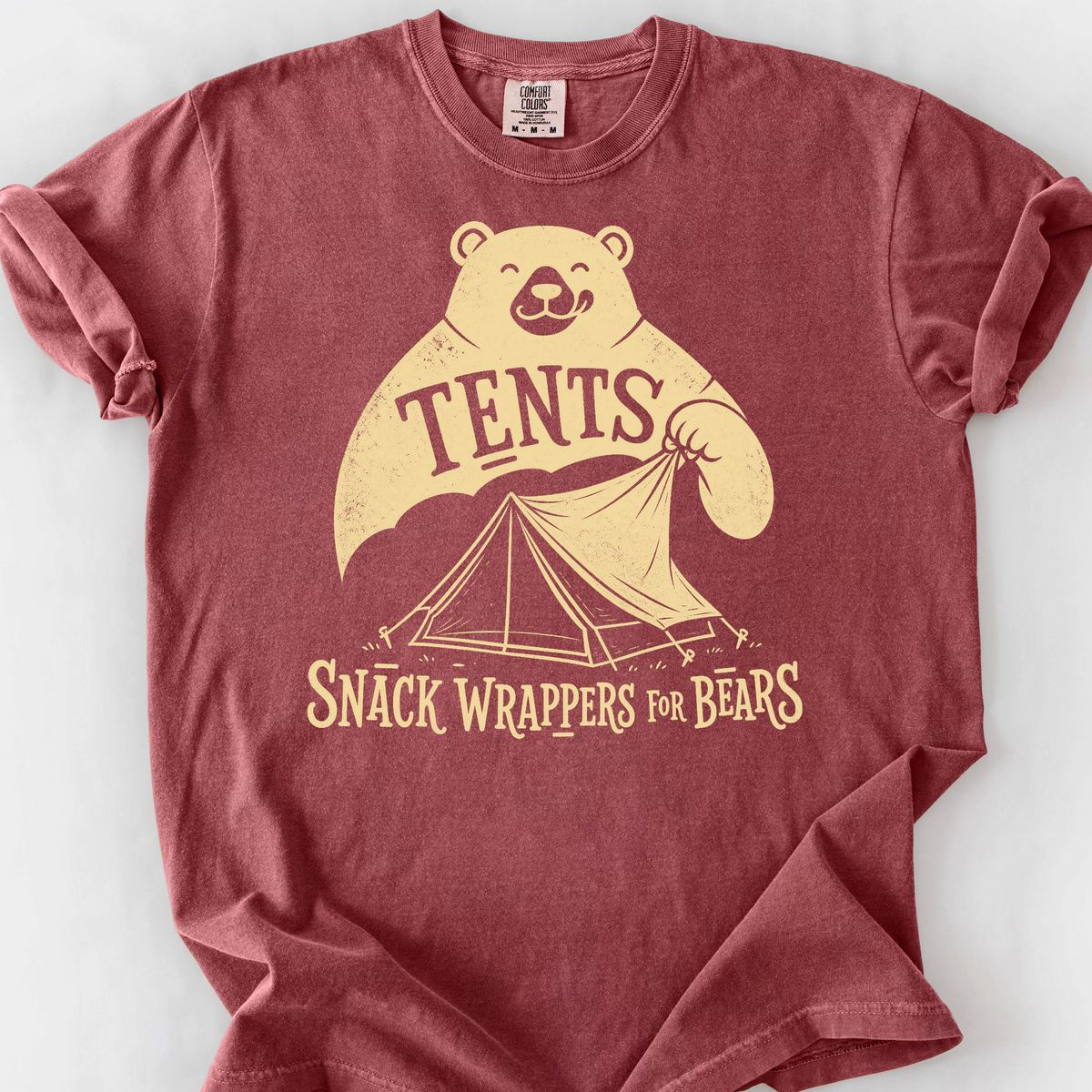 Tents Snack Wrappers For Bears T-Shirt — Brick
