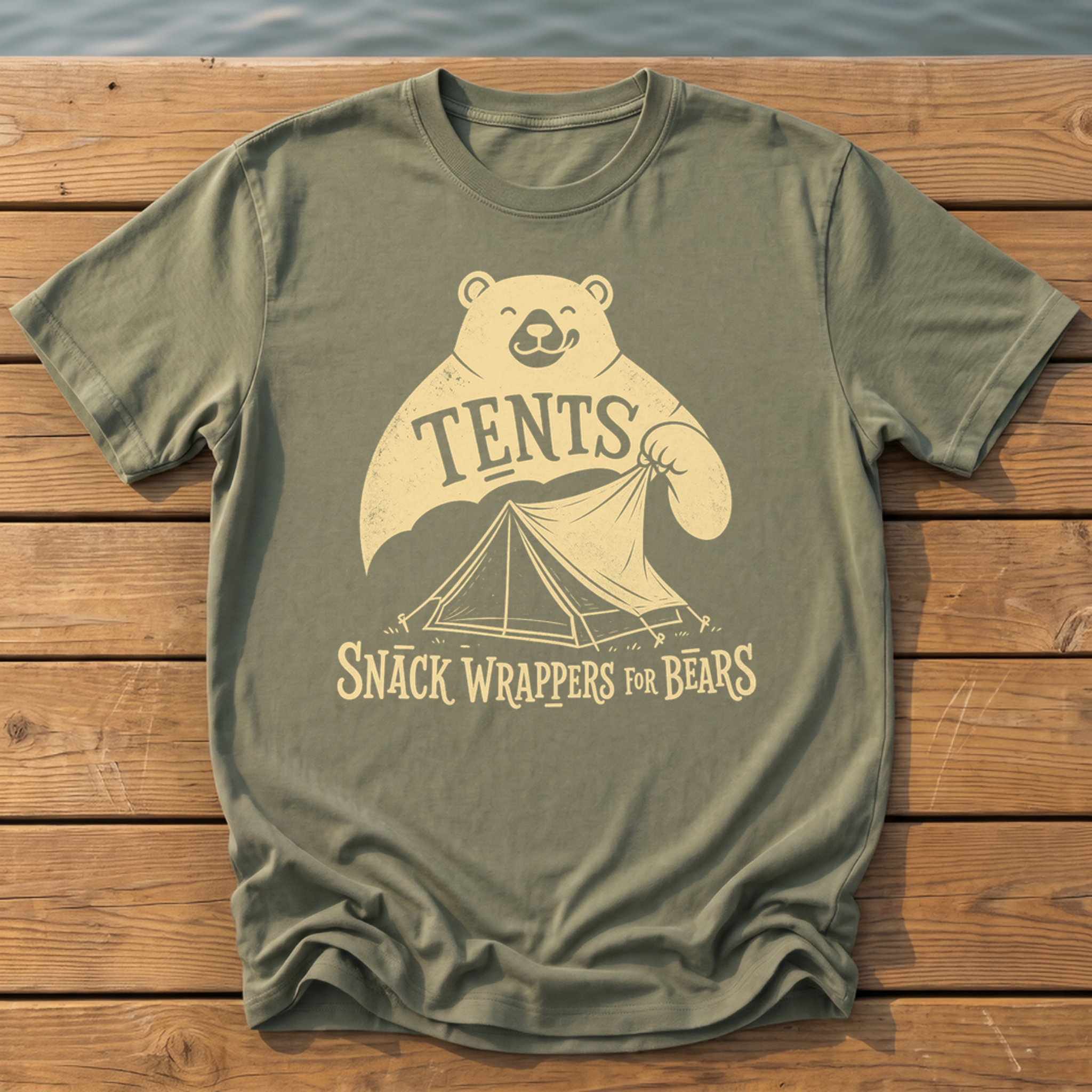 Tents Snack Wrappers For Bears T-Shirt — Moss