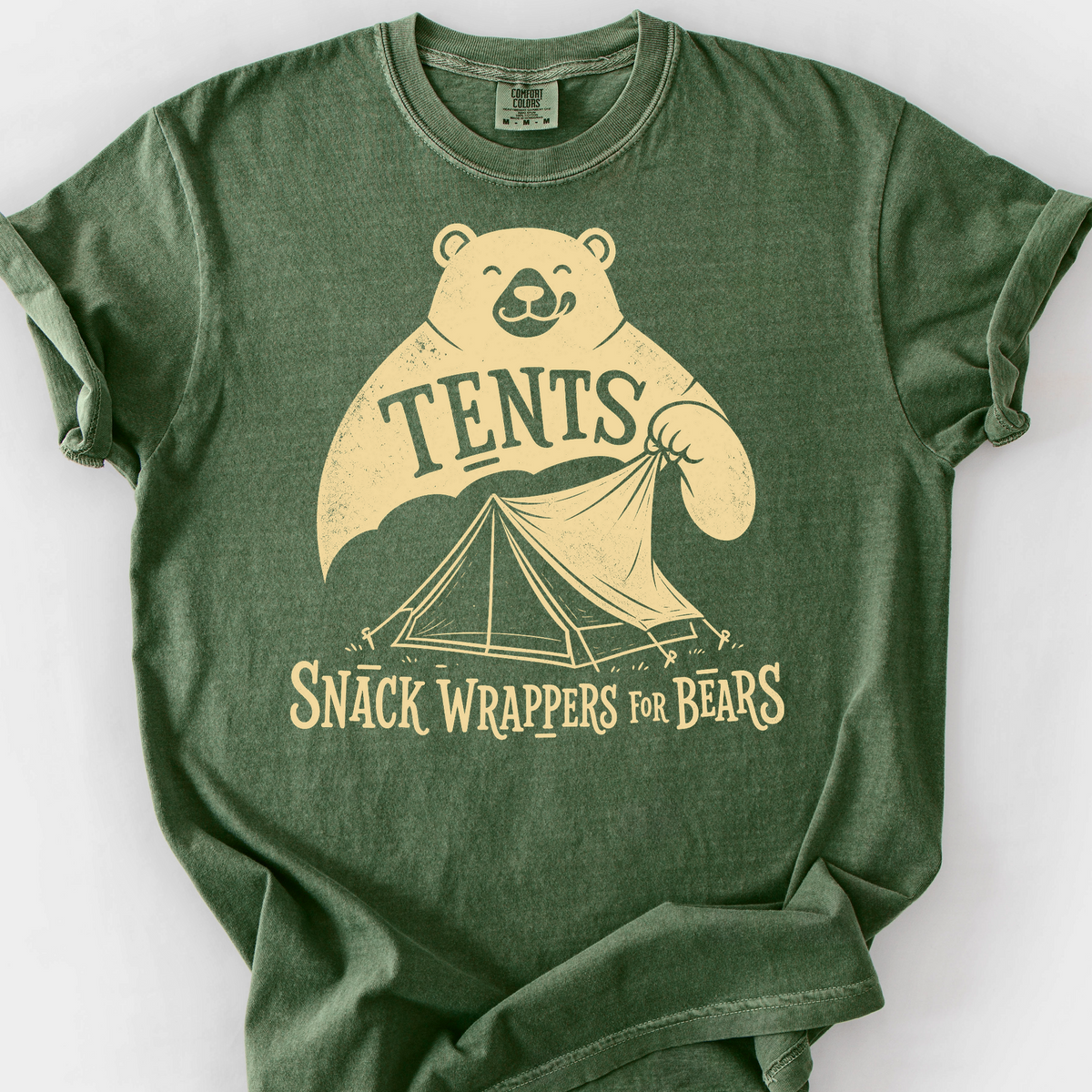 Tents Snack Wrappers For Bears T-Shirt — Moss