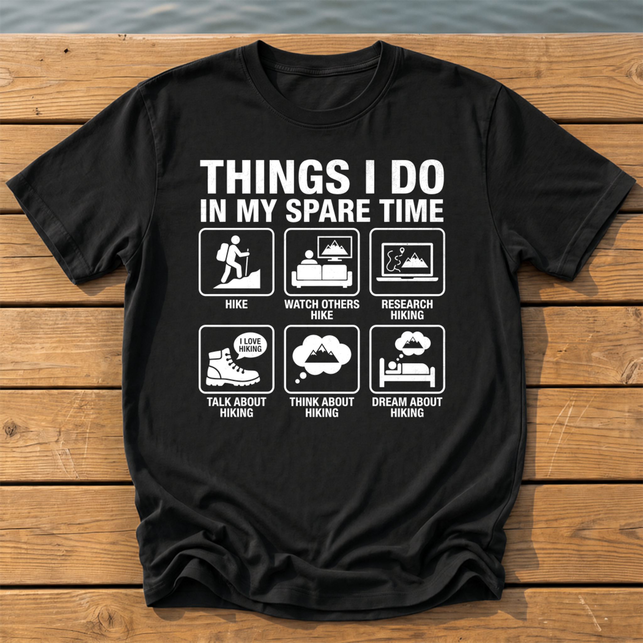 things i do in my spare time hiking_spare time icon grid T-Shirt — Black