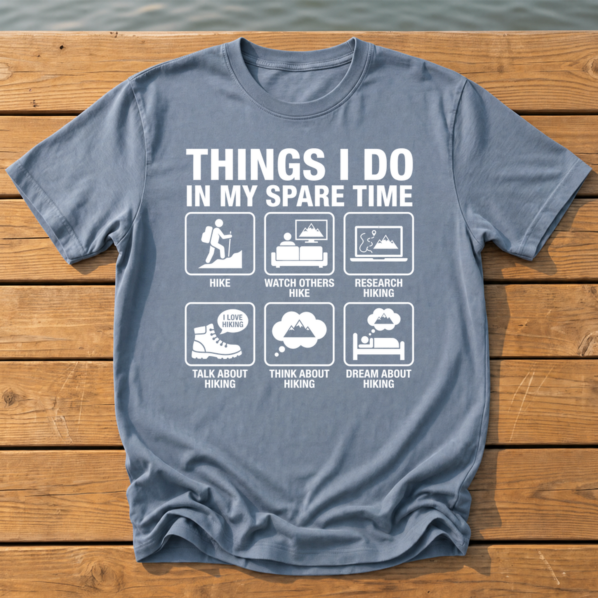 things i do in my spare time hiking_spare time icon grid T-Shirt — Blue Jean