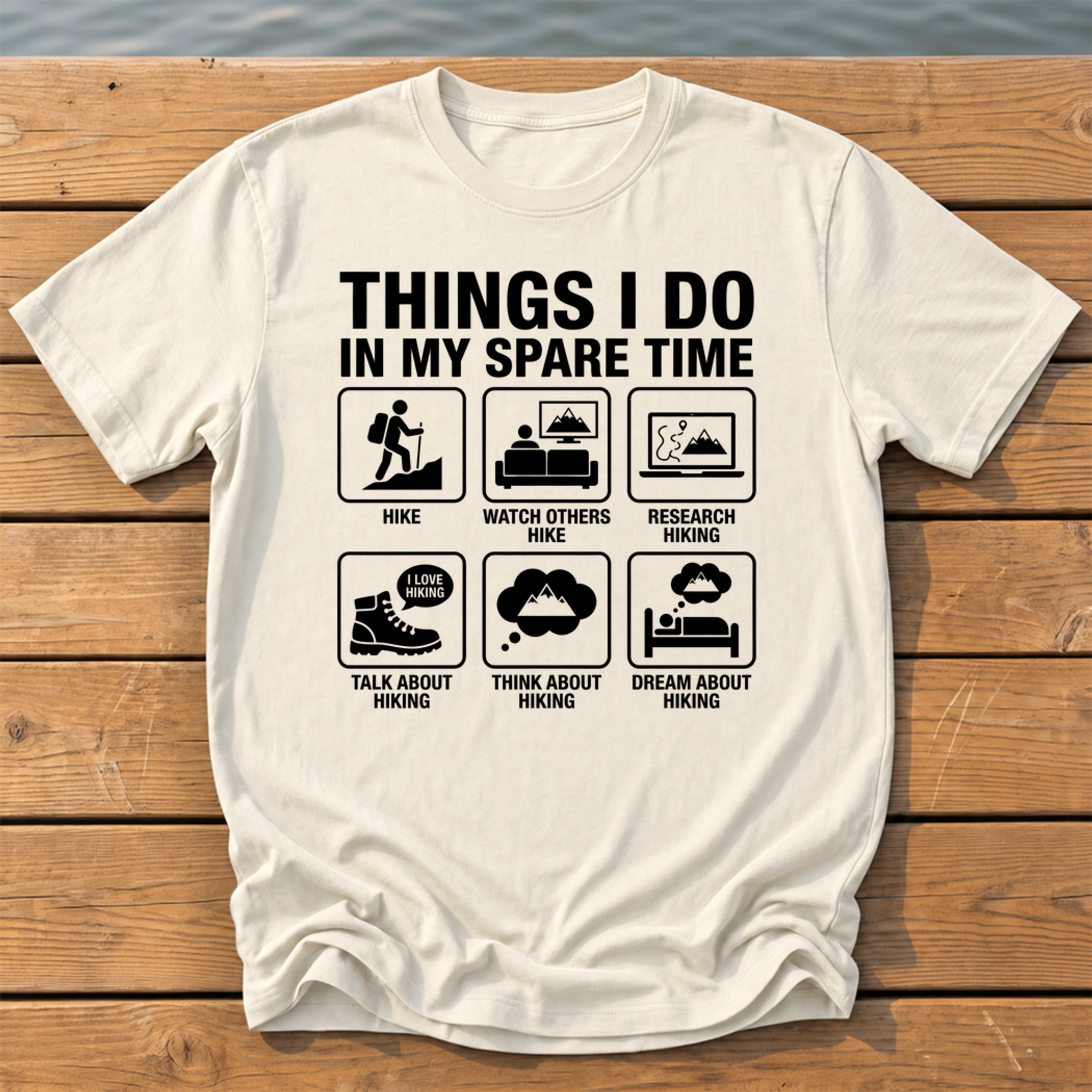 things i do in my spare time hiking_spare time icon grid T-Shirt — Ivory