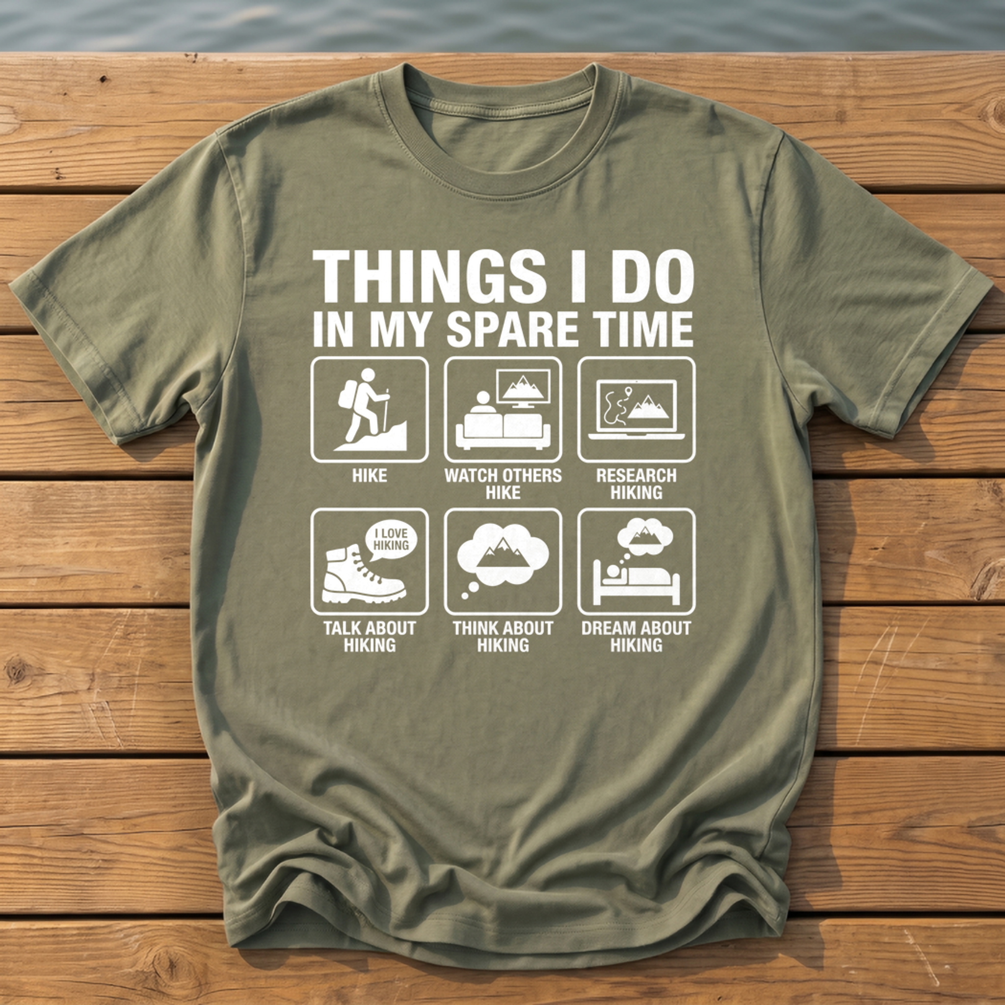 things i do in my spare time hiking_spare time icon grid T-Shirt — Moss