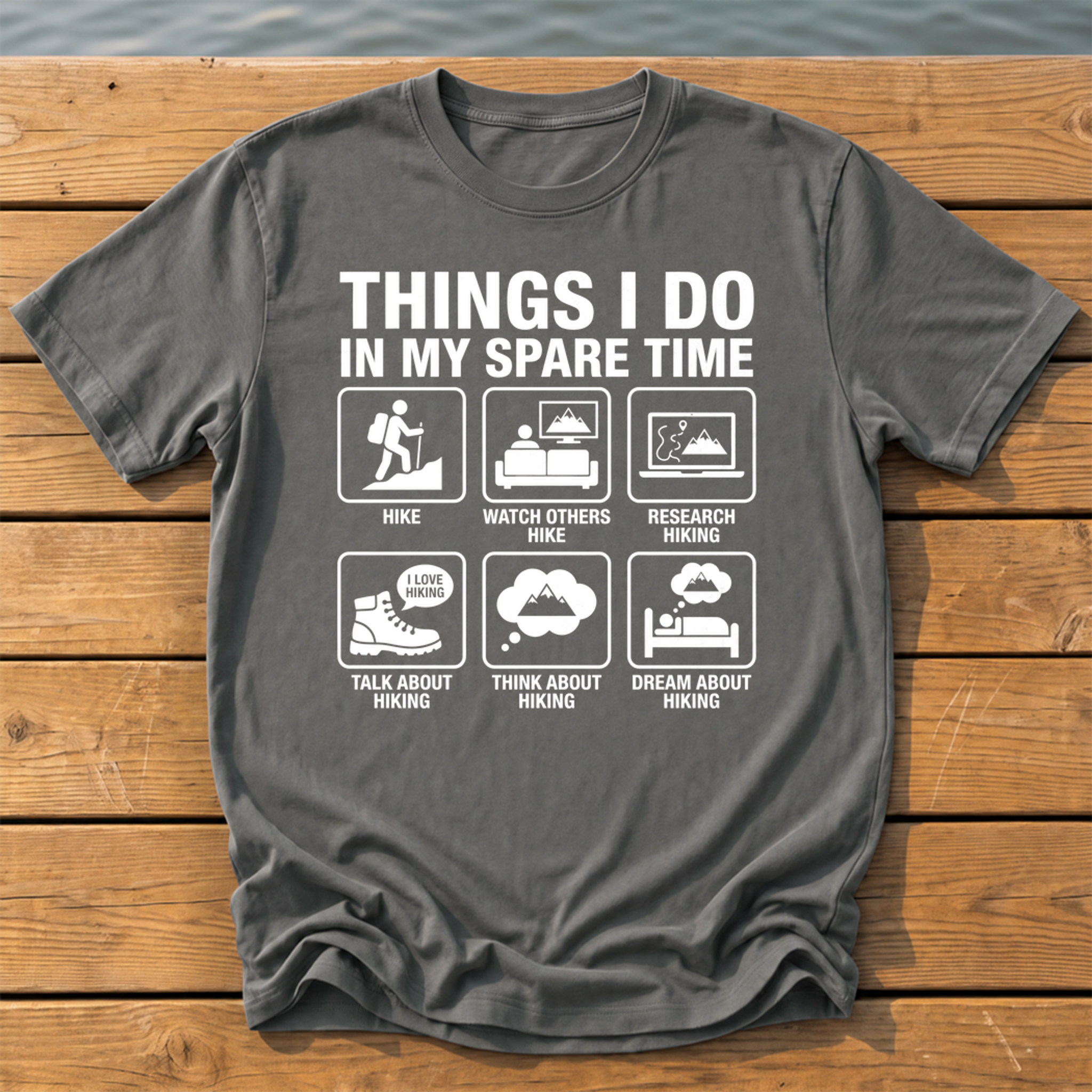 things i do in my spare time hiking_spare time icon grid T-Shirt — Pepper