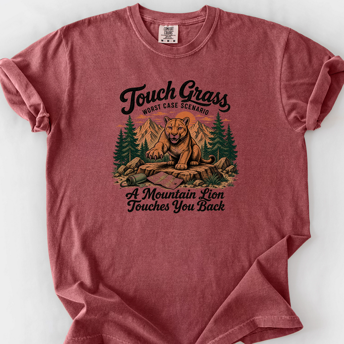 Touch Grass Mountain Lion T-Shirt — Brick