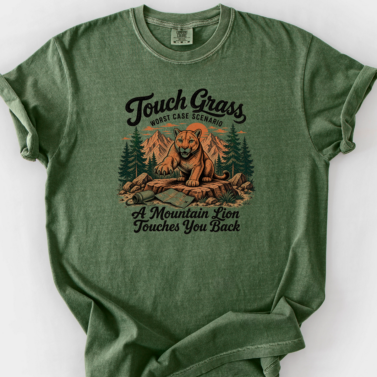 Touch Grass Mountain Lion T-Shirt — Moss