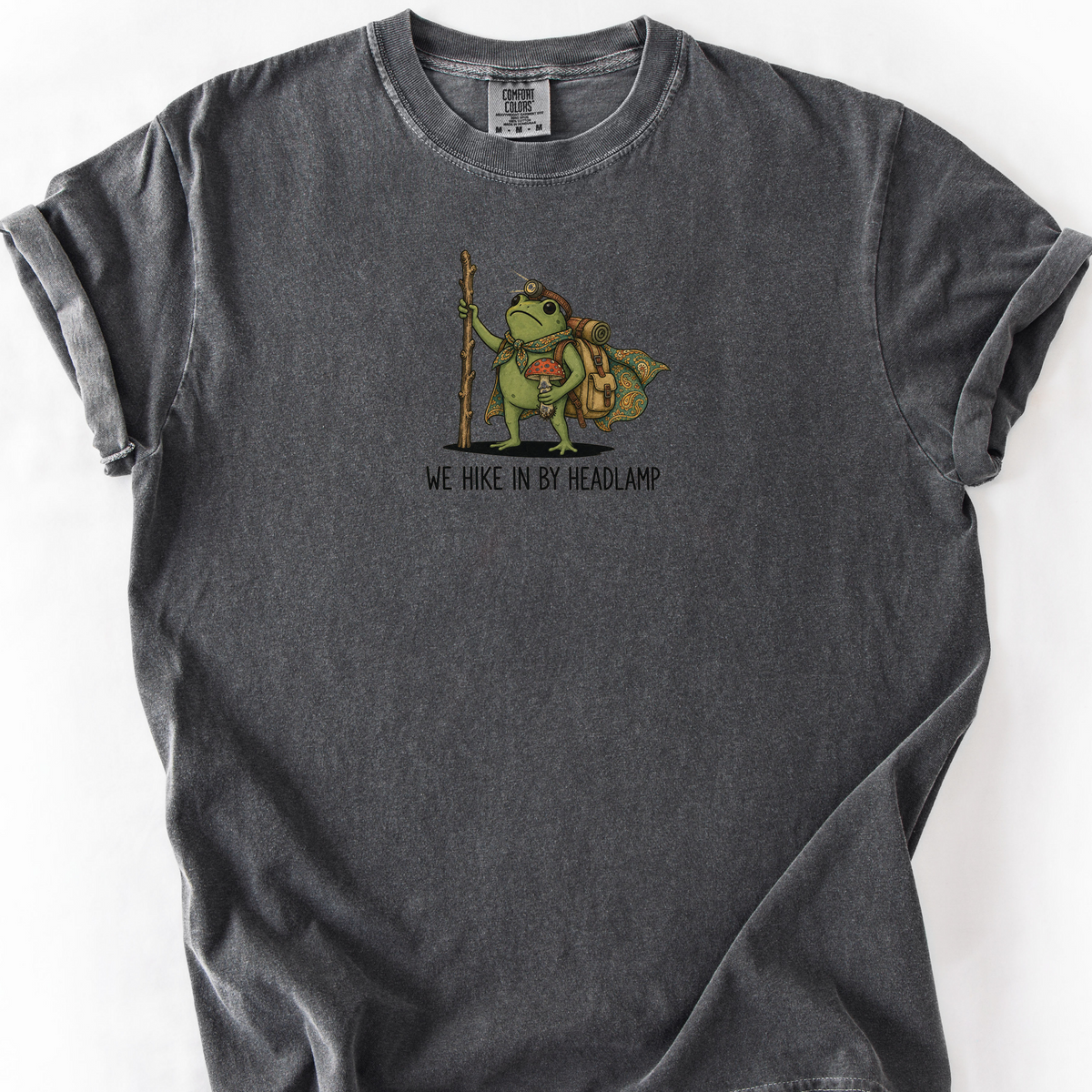 We Hike In By Headlamp T-Shirt — Pepper