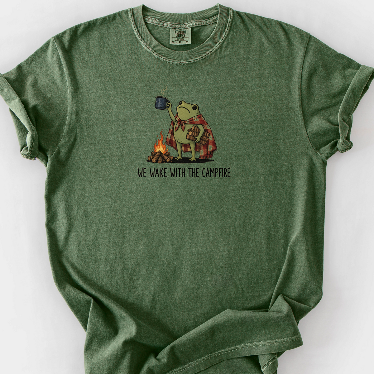 We Wake With The Campfire T-Shirt — Moss