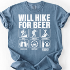 Will Hike For Beer T-Shirt — Blue Jean