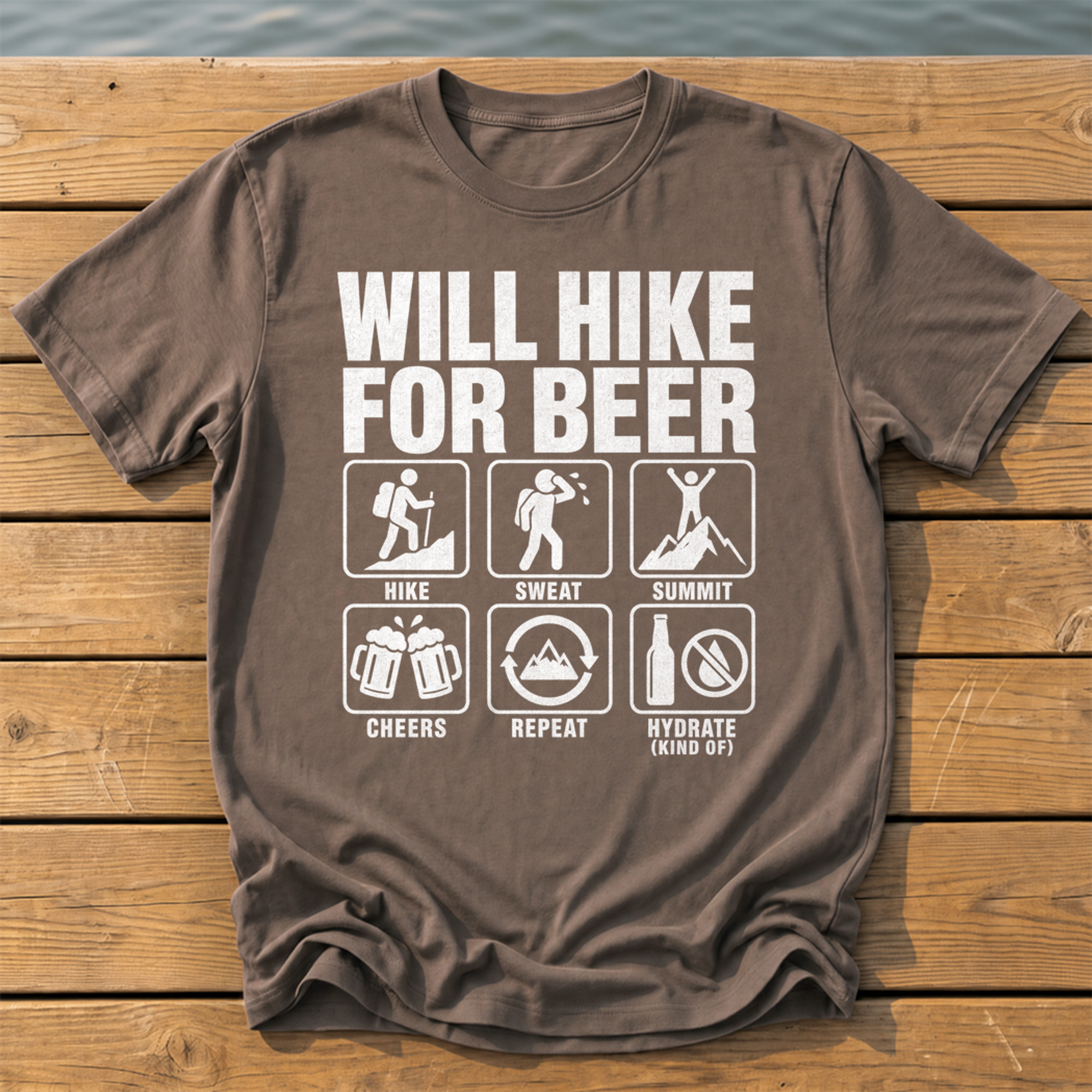 Will Hike For Beer T-Shirt — Espresso