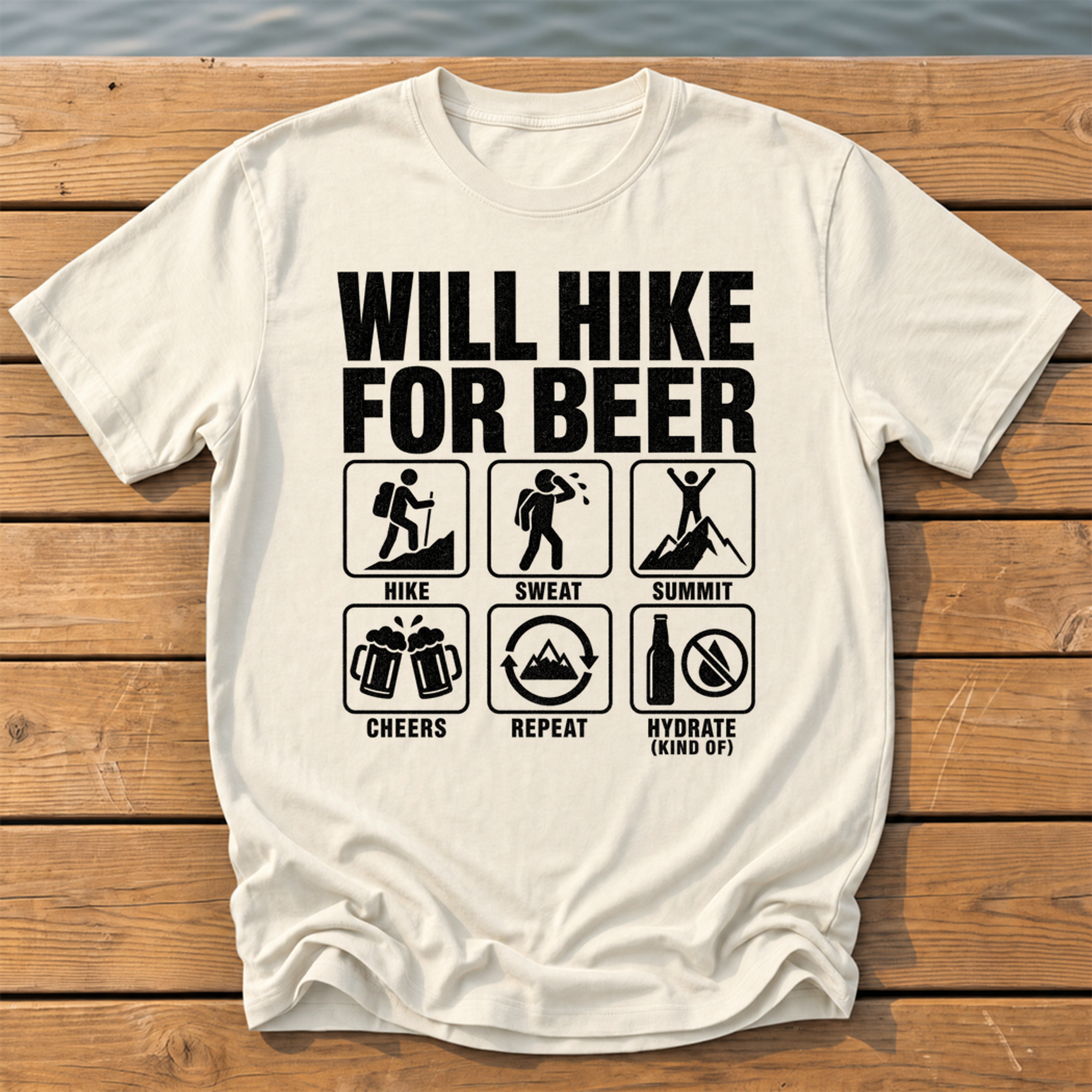 Will Hike For Beer T-Shirt — Ivory
