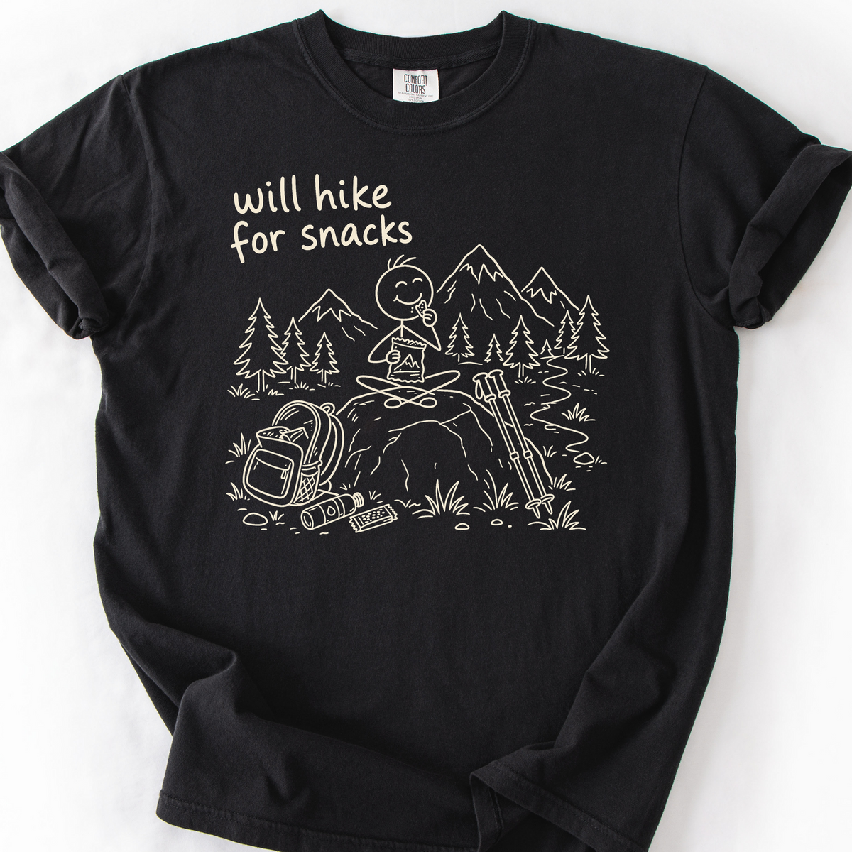 Will Hike For Snacks T-Shirt — Black