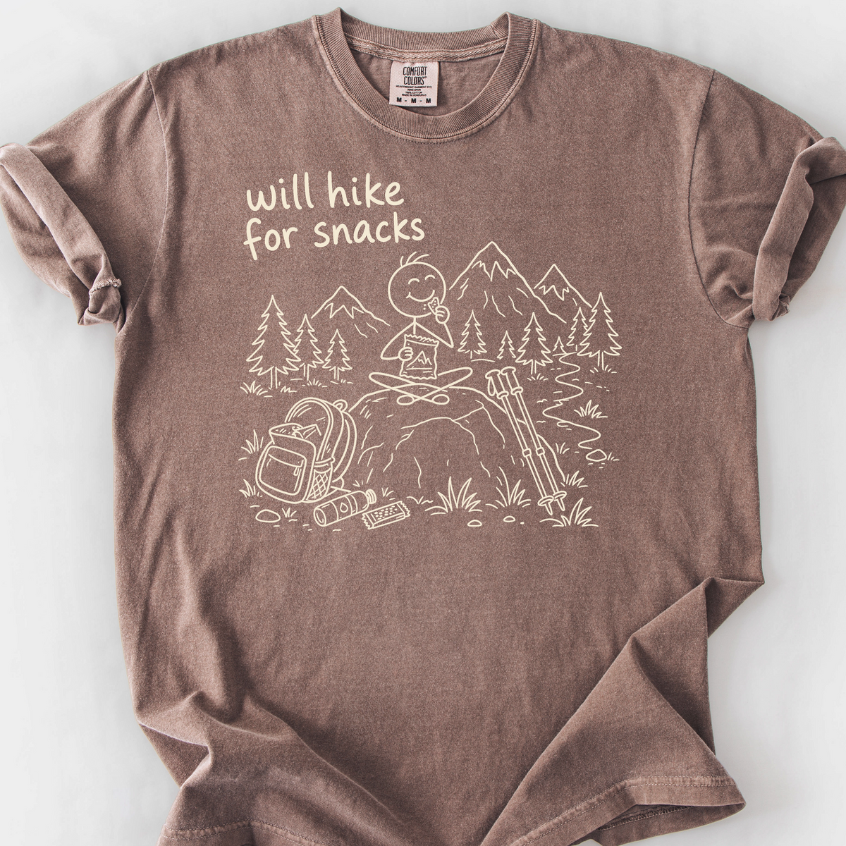 Will Hike For Snacks T-Shirt — Espresso
