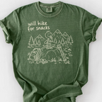 Will Hike For Snacks T-Shirt — Moss