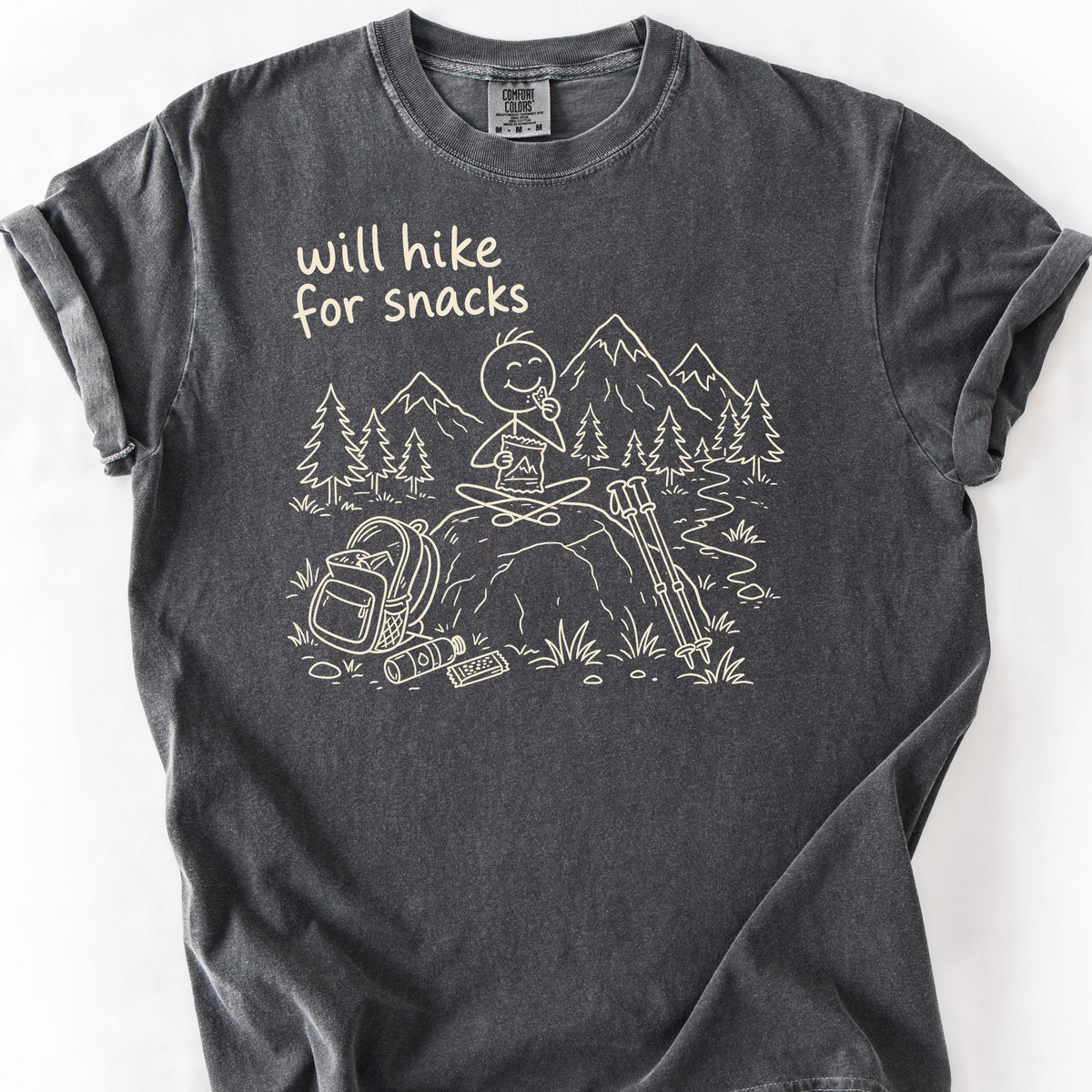 Will Hike For Snacks T-Shirt — Pepper