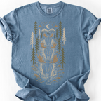 Woodcut Meese River Crossing T-Shirt — Blue Jean