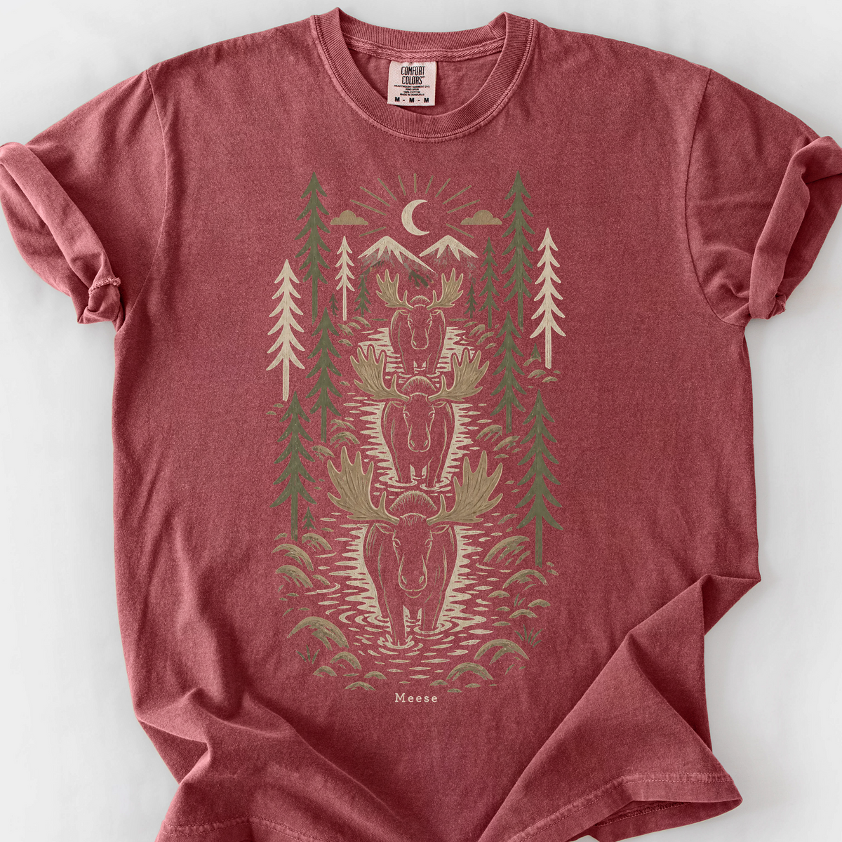 Woodcut Meese River Crossing T-Shirt — Brick