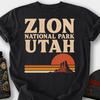 Zion National Park Retro Sunset T-Shirt — Black
