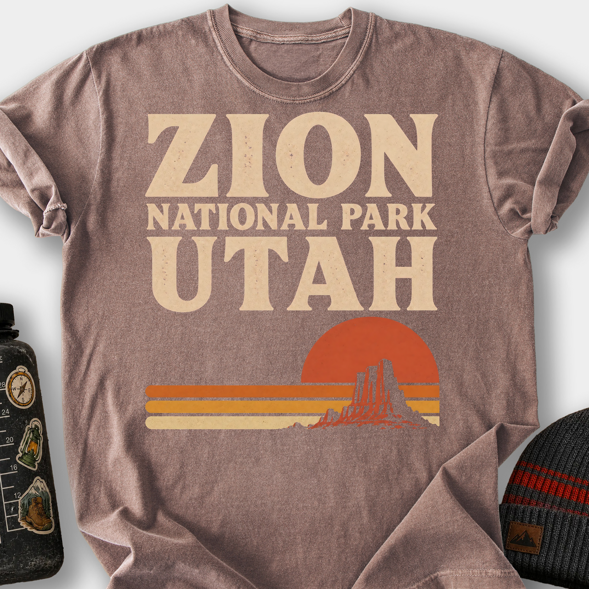 Zion National Park Retro Sunset T-Shirt — Espresso