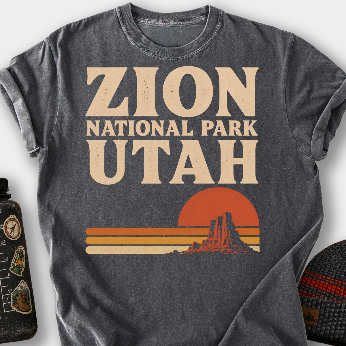 Zion National Park Retro Sunset T-Shirt — Pepper